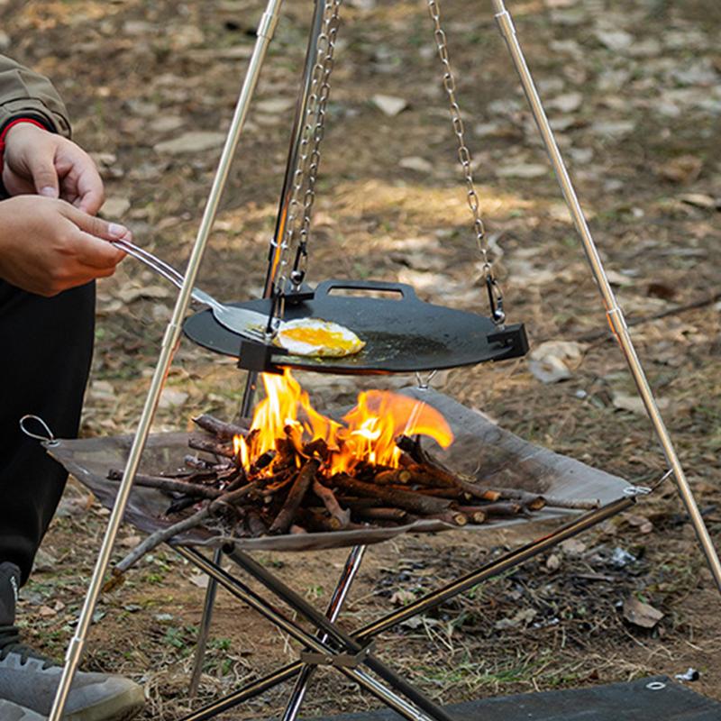 Camping Cooking One Pot - แคมป์ไฟกลางแจ้งขาตั้งกล้องแบบพกพาCamping Picnic Campfireทําอาหารหม้อแขวนสามเหลี่ยมสนับสนุนRack Fire Pitขาตั้งกล้อง