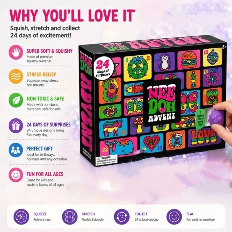 Fire Starter Cube - กล่องสุ่มของเล่นบีบสควิชเซอร์ไพรส์ Needoh Nice Cube Fidget Squish