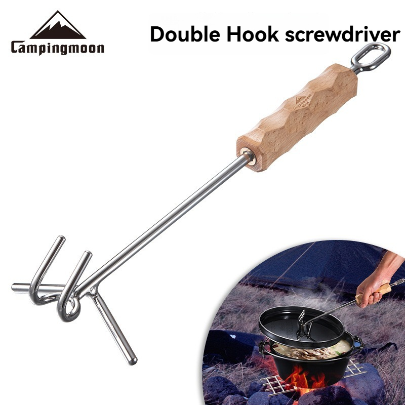 Camp Dutch Oven Cast - ไขควงสแตนเลสแบบสองหัว MS-34 สำหรับตั้งแคมป์กลางแจ้ง พร้อมด้ามต่อขยายป้องกันความร้อน สำหรับฝาหม้อเหล็กหล่อแบบดัตช์โอเว่น