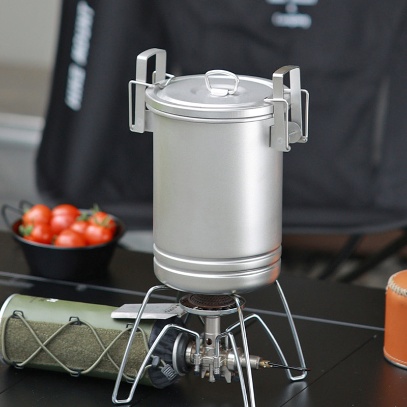 Camping Cooking One Pot - หม้ออบไอน้ำสำหรับทำอาหารกลางแจ้ง, หม้อทำอาหารแบบพกพาสำหรับตั้งแคมป์ปิกนิก, หม้อทำอาหารสแตนเลสสำหรับเดินทางและเดินป่าสำหรับหนึ่งคน