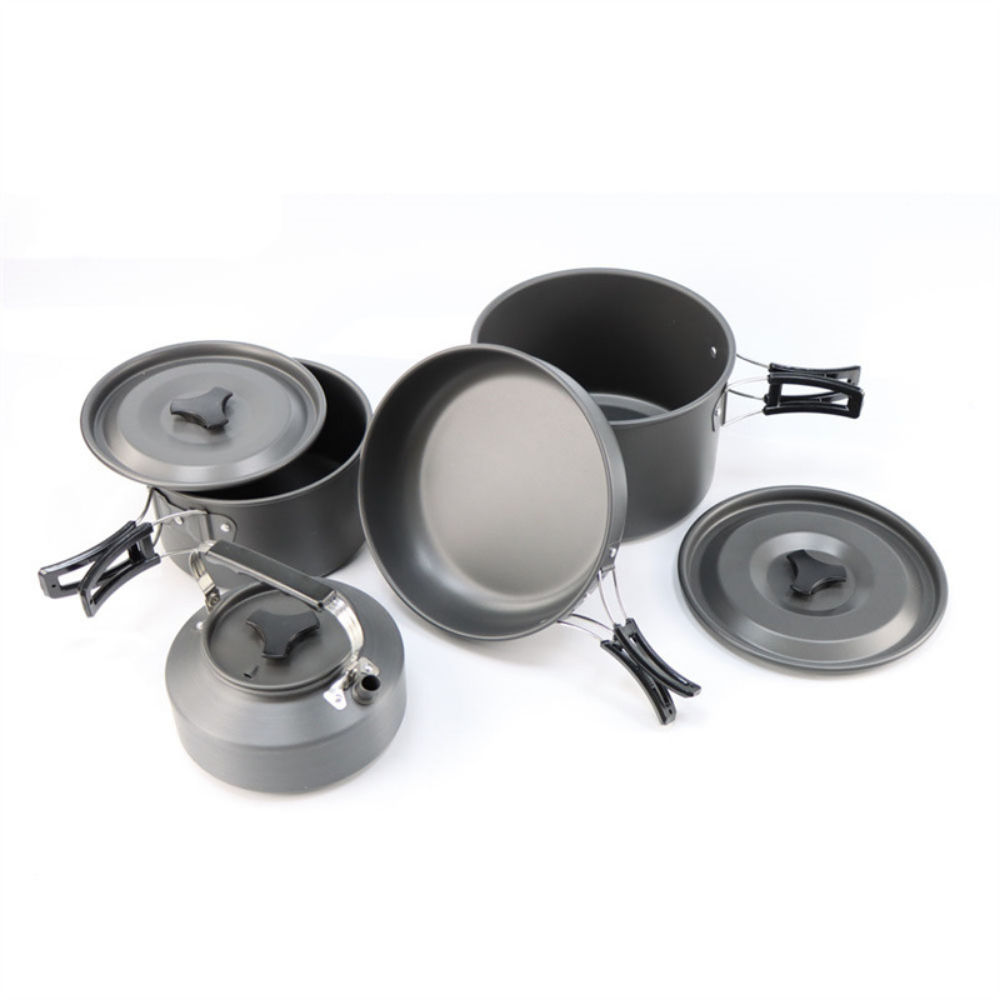 Camping Cooking Pot Large - ชุดเครื่องครัวแคมป์ปิ้งอลูมิเนียมอัลลอยน้ำหนักเบาสำหรับกิจกรรมกลางแจ้ง ชุดหม้อขนาดใหญ่ 2-4 ใบ ซ้อนกันได้ พกพาสะดวก