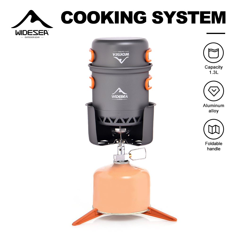 Camping Cooking One Pot - ชุดเตาแคมป์ปิ้งพกพา Widesea พร้อมหม้ออลูมิเนียม 1.3 ลิตร ที่กั้นลม