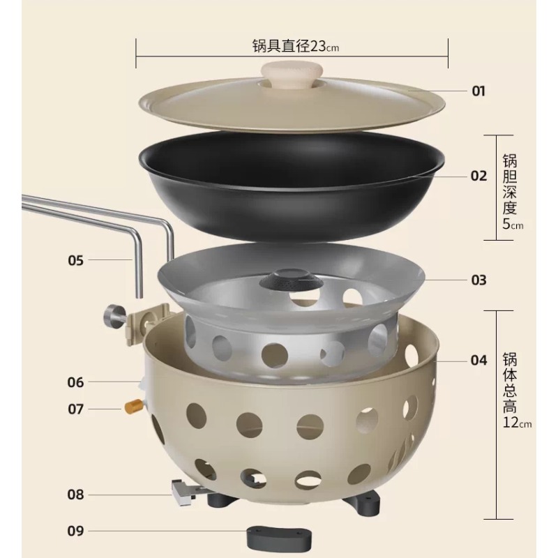 Camping Cooking One Pot - เตาแก๊สแบบพกพาสำหรับใช้กลางแจ้ง พร้อมหม้อในตัว อุปกรณ์ทำอาหารสำหรับแคมป์ปิ้งและปิกนิก