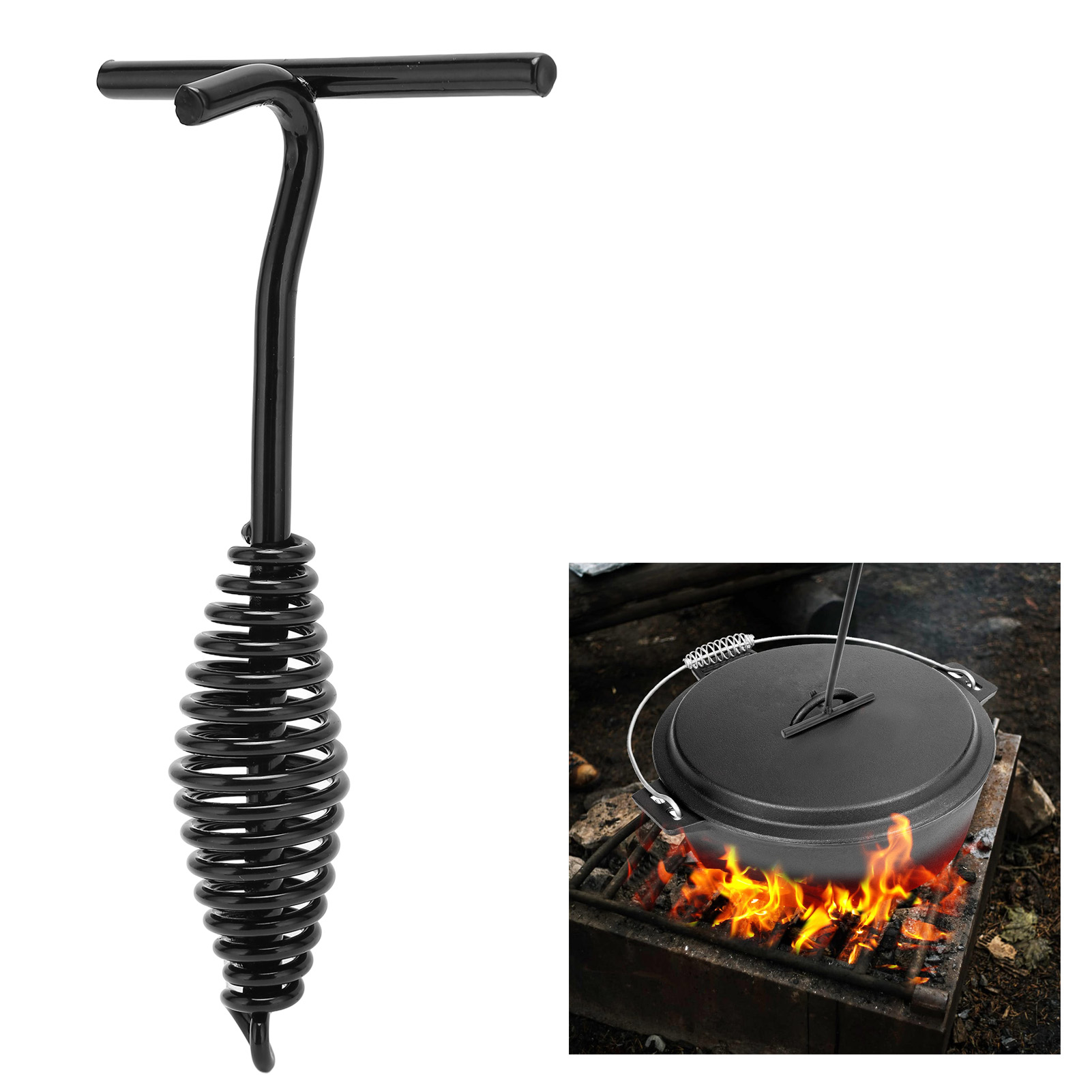 Camping Cooking Box - 19.5 ซม.ภาษาดัชคําเตาอบLifterเหล็กหล่อภาษาดัชคําเตาอบLifterพร้อมเกลียวสําหรับกลางแจ้งCamping Hiking
