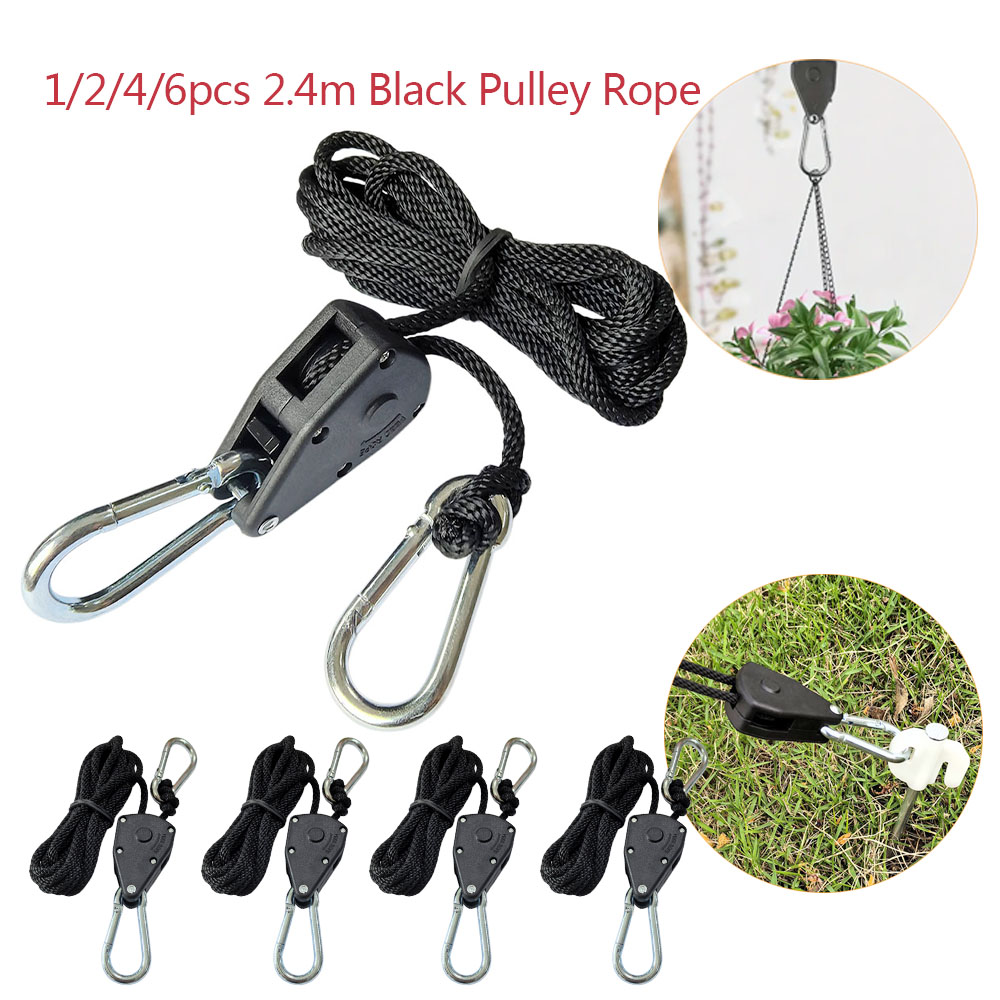 Camping Cooking Hanger - เชือกผูกเต็นท์ 2.4 เมตร พร้อมตัวรัดแบบรอก รัดสายรั้ง ตะขอเกี่ยวผ้าใบกันสาด