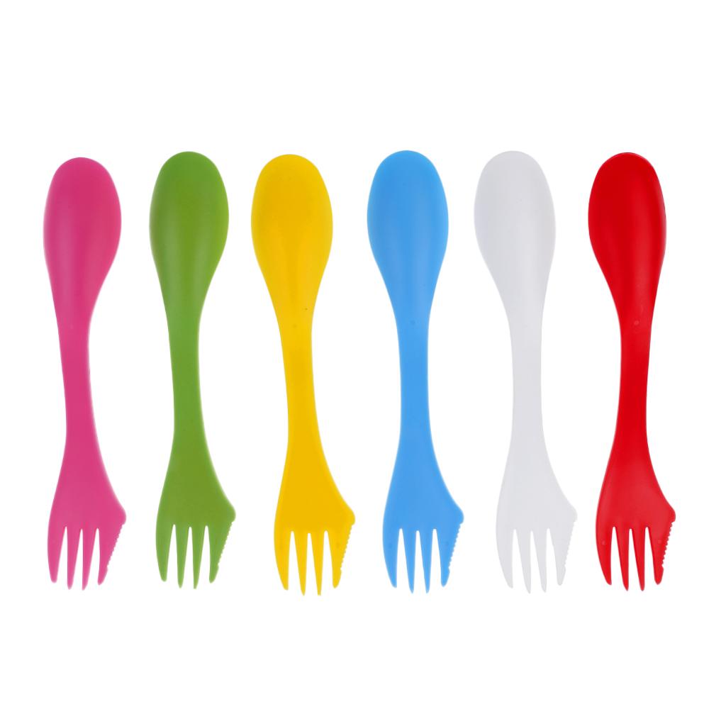 Camping Cooking And Eating Set - แมจดีล 6 ชิ้น/ชุดอุปกรณ์ตั้งแคมป์สปอร์ค คอมโบ อุปกรณ์เดินทางช้อนส้อมช้อนส้อมสำหรับทำอาหารกลางแจ้งอุปกรณ์ปิคนิคบาร์บีคิว