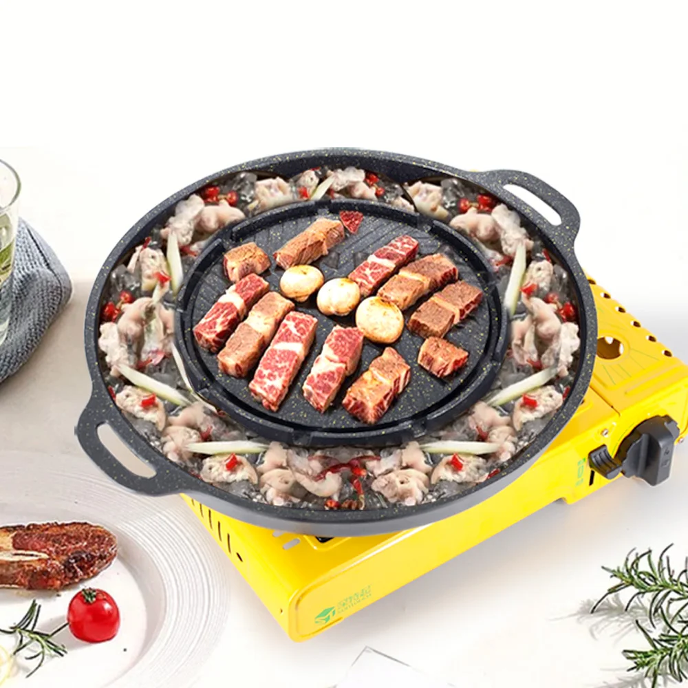 Camping Cooking One Pot - หม้อตั้งแคมป์กลางแจ้ง หม้อปิ้งย่างอเนกประสงค์ กระทะย่างสไตล์เกาหลี กระทะอบ หม้อชาบู-ย่างและทำอาหาร หม้ออเนกประสงค์