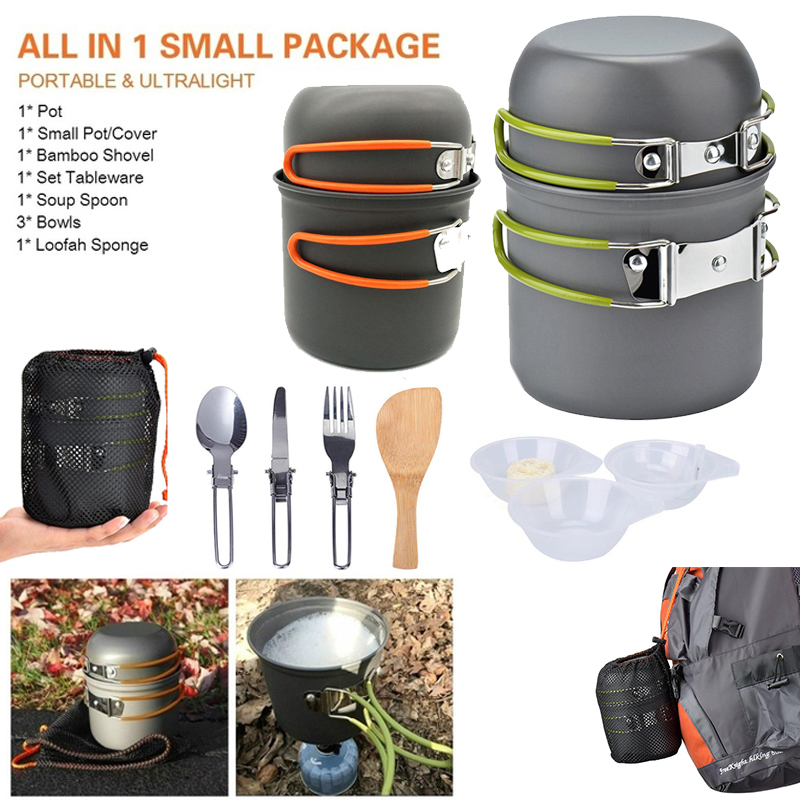 Camping Cooking Pot Set - ใหม่หม้อตั้งแคมป์แบบพกพากลางแจ้งชุดเดินป่าปิคนิคบาร์บีคิวทำอาหารพับเครื่องครัวช้อนมีดอุปกรณ์
