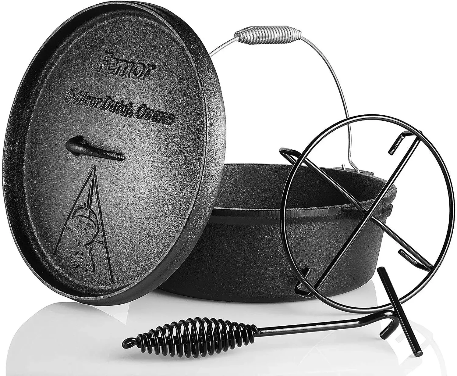 Camp Dutch Oven Cast - Femor ภาษาดัชคําเตาอบเหล็กหล่อ 5,8L ภาษาดัชคําเตาอบเหล็กหล่อ Camping เครื่องครัวหม้อสําหรับกลางแจ้ง