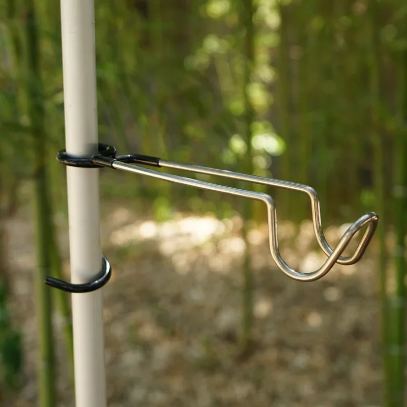 Camping Cooking Hanger - ตะขอแขวนโคมไฟแบบพกพาทำจากสแตนเลส สำหรับเสาเต็นท์กลางแจ้ง อุปกรณ์แขวนโคมไฟตกปลาและตั้งแคมป์ อุปกรณ์เสริมสำหรับการตั้งแคมป์