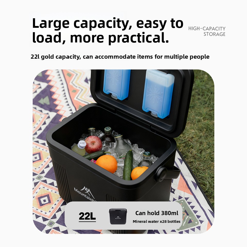 Camping Cooking Food - มounthiker 22L แบล็คไนท์ตู้เย็นแบบพกพาสำหรับตกปลาแคมป์ปิ้งกลางแจ้ง - กล่องเก็บอาหารในครัวเรือนสำหรับรถยนต์
