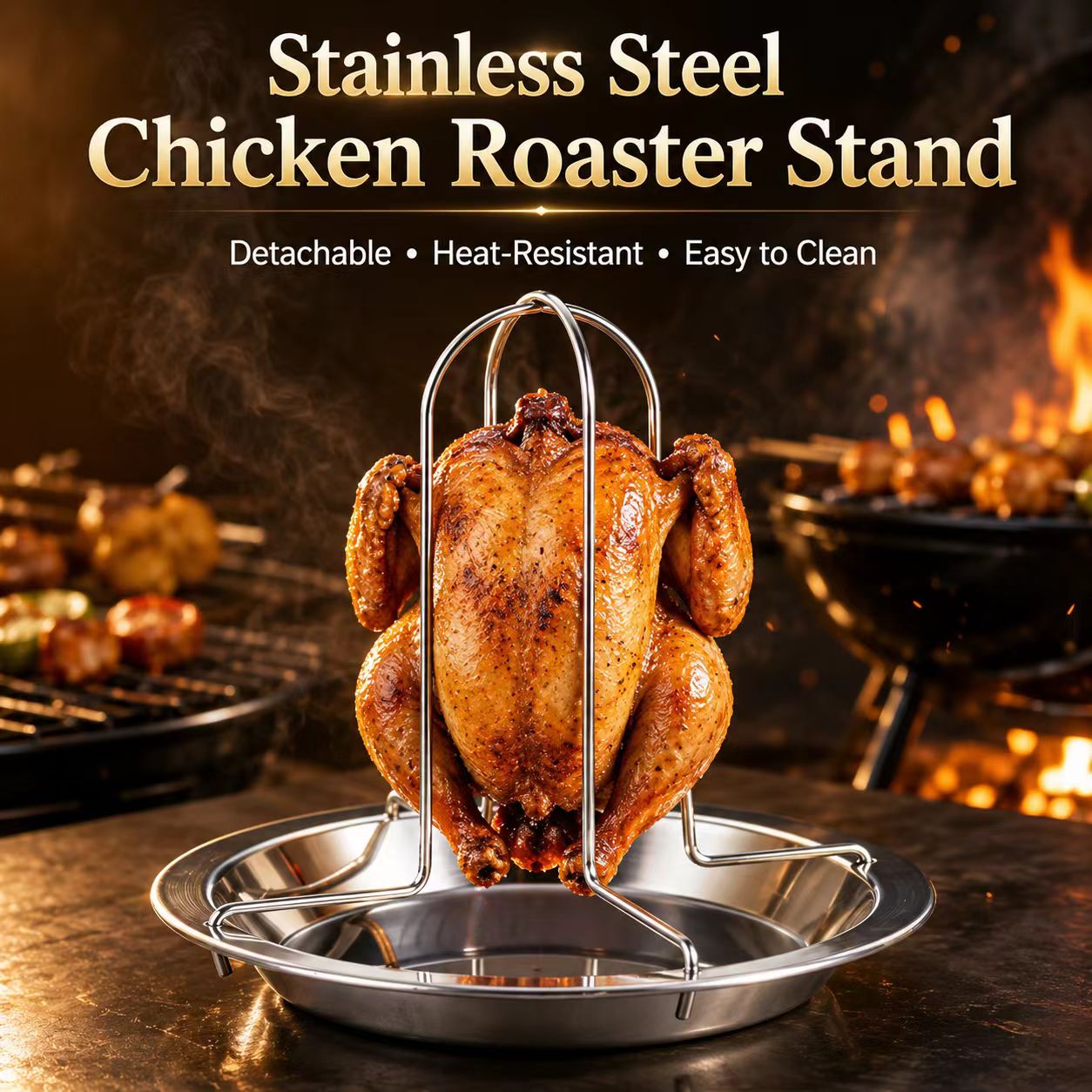 Camping Cooking Bbq - ขาตั้งย่างไก่แบบพกพาสำหรับบาร์บีคิวกลางแจ้ง ใช้กับกองไฟสำหรับตั้งแคมป์ ปิกนิก และทำอาหารบาร์บีคิวในสวนหลังบ้าน