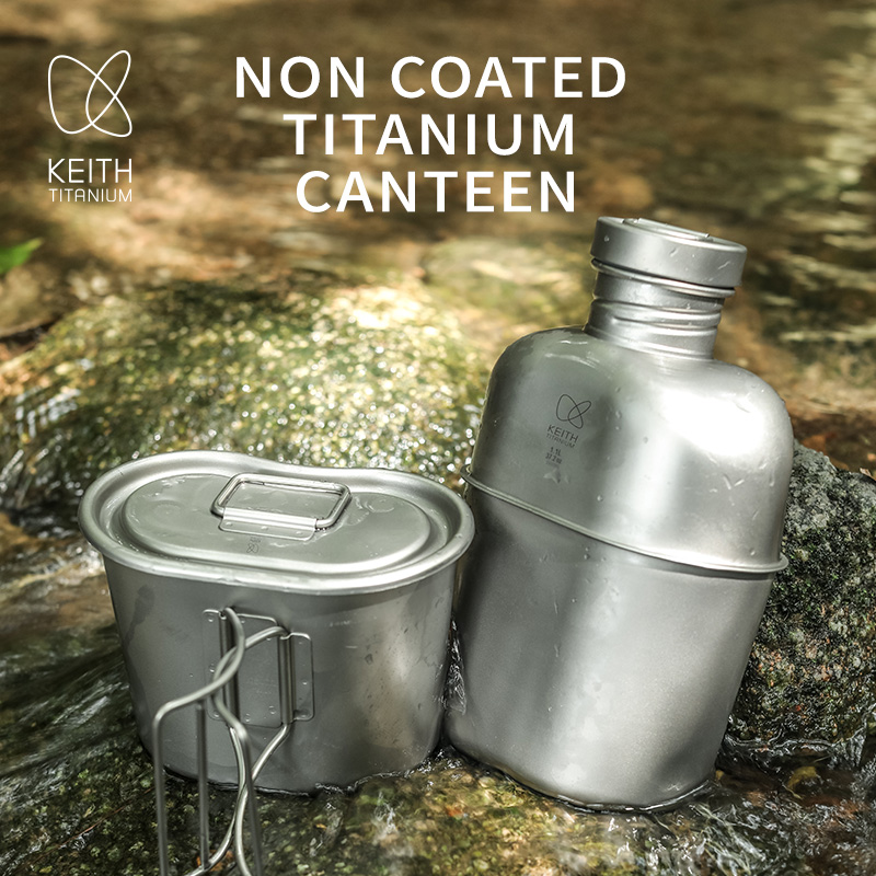 Camping Cooking Pot Set - KEITH ชุดอุปกรณ์ทำอาหารและขวดน้ำไทเทเนียมบริสุทธิ์ น้ำหนักเบาพิเศษ พร้อมกระเป๋าสำหรับตั้งแคมป์และเดินป่ากลางแจ้ง TI3060