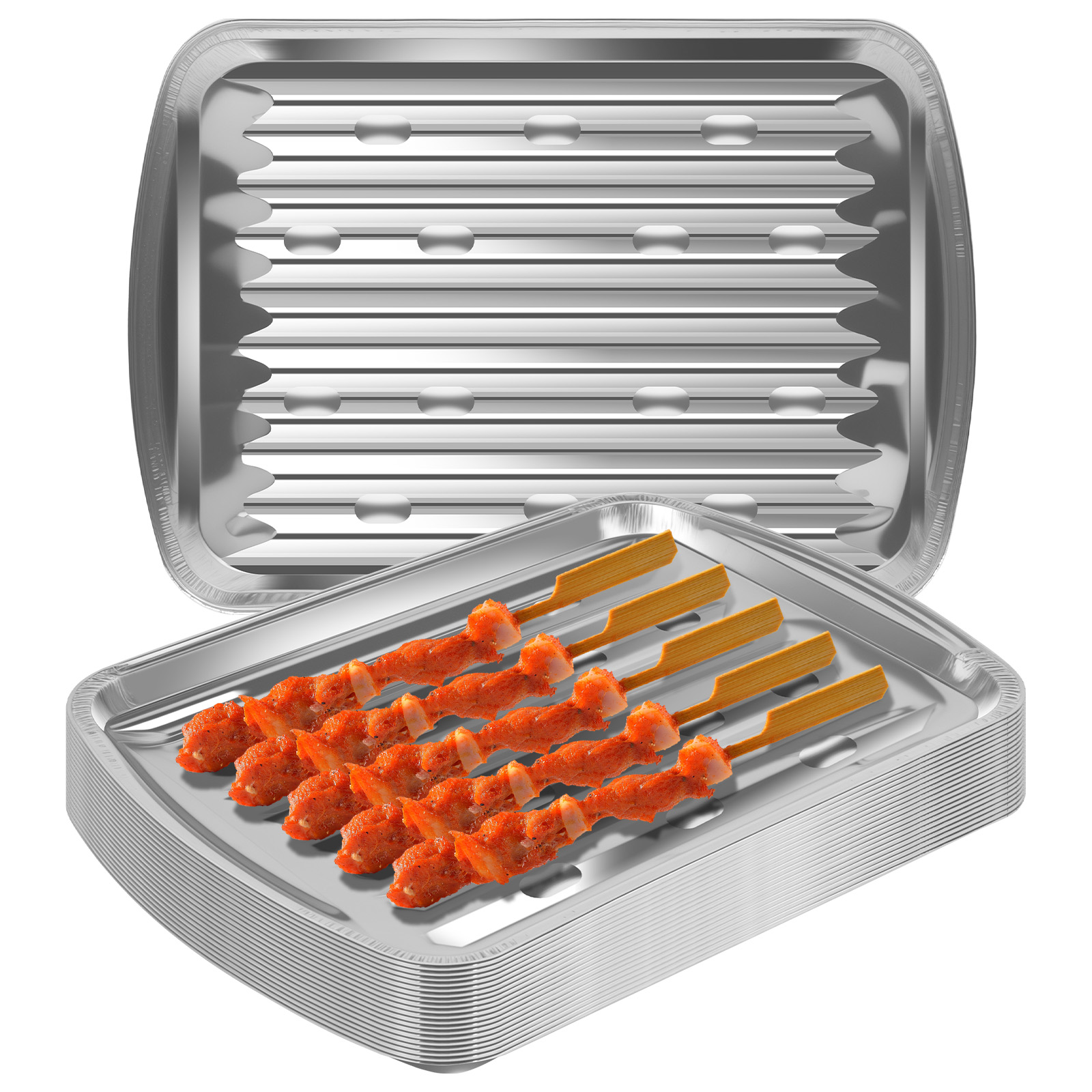 Camping Cooking Bbq - ถาดฟอยล์อลูมิเนียม ถาดอบแบบไม่ติดกระทะ เกรดอาหาร สำหรับปิ้งย่างกลางแจ้ง แคมป์ปิ้ง ปิ้งย่างปิกนิก