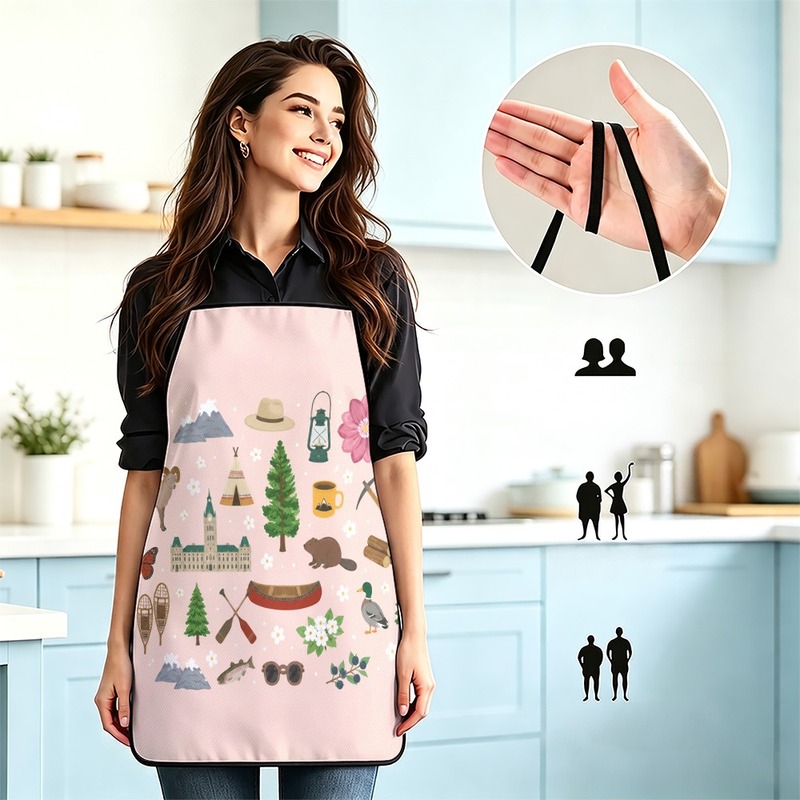 Japan Camping Cooking - ผ้ากันเปื้อน 1 ชิ้น【ลายพิมพ์ 2D แบบแบน】พิมพ์ลายธีมการตั้งแคมป์กลางแจ้ง ใช้ซ้ำได้