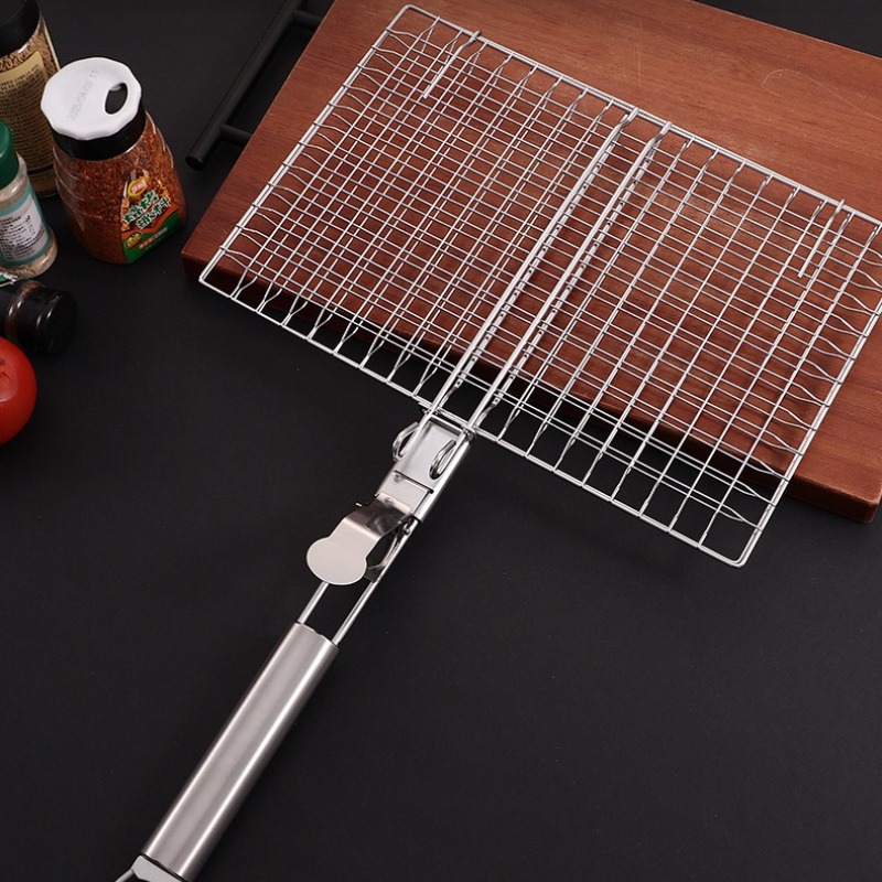Camping Cooking Bbq - ชุดอุปกรณ์บาร์บีคิว 1 ชุด ตาข่ายบาร์บีคิวพร้อมด้ามจับถอดได้ ทำจากสแตนเลสอย่างดี พร้อมคลิปหนีบบาร์บีคิว