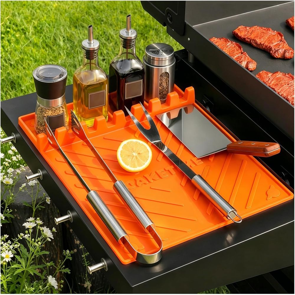 Camping Cooking Bbq - แผ่นรองย่างซิลิโคนหรืออุปกรณ์เสริมสำหรับเตาปิ้งย่าง อุปกรณ์ครัว บาร์บีคิว ของใช้จำเป็นสำหรับเคาน์เตอร์ครัว กลางแจ้ง แคมป์ปิ้ง
