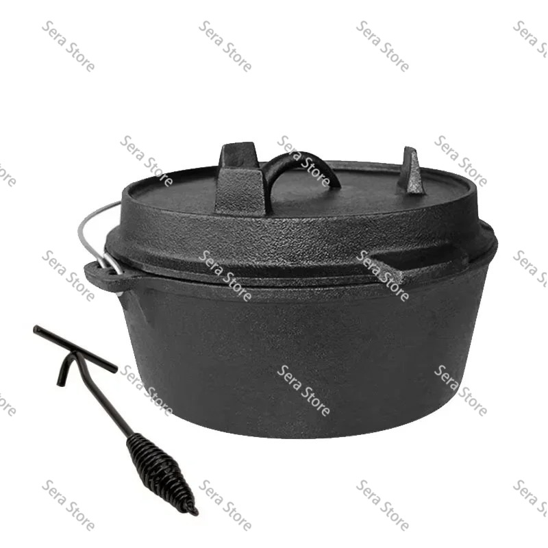 Camp Dutch Oven Cast - หม้อเหล็กหล่อขนาด 25 ซม. สำหรับตั้งแคมป์ หม้ออเนกประสงค์แบบพกพาสำหรับทำอาหารกลางแจ้ง หม้อตุ๋น