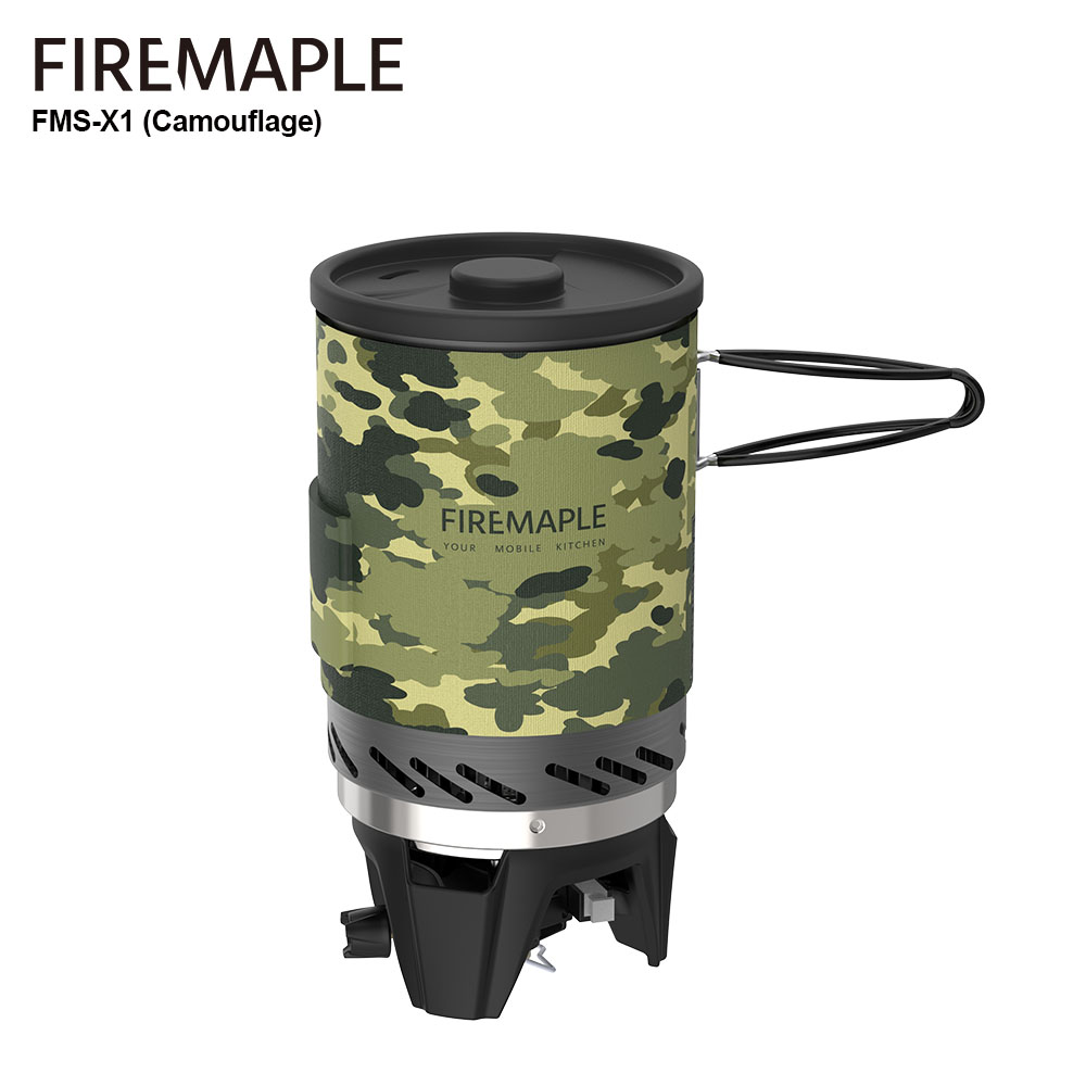 Camping Cooking One Pot - เตาแก๊สเดินป่ากลางแจ้งเมเปิลไฟพร้อมเครื่องแลกเปลี่ยนความร้อนแบบพกพาระบบ X1ลายพรางสำหรับตั้งแคมป์