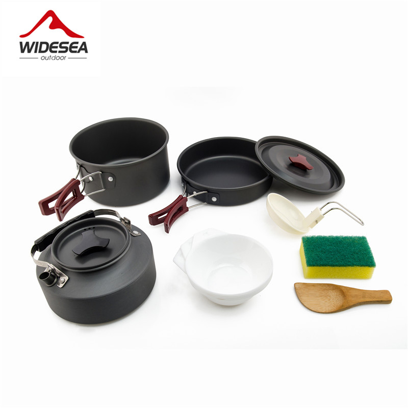 Camping Cooking And Eating Set - Widesea Camping ชุดเครื่องครัวกลางแจ้งบนโต๊ะอาหารชุดทำอาหารกาต้มน้ำกระทะช้อนส้อมเครื่องครัวปิคนิคอุปกรณ์