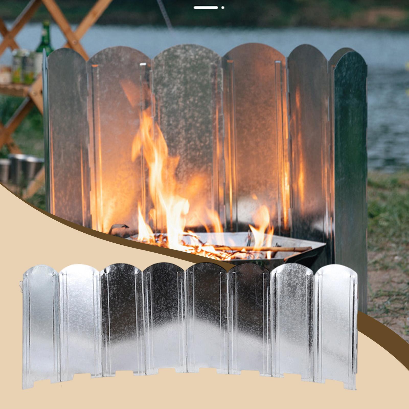 Camping Cooking Wind Blocker - เตาแคมป์ปิ้งกลางแจ้งพร้อมแผ่นกันลมแบบพกพา ทำจากเหล็กพับได้ อุปกรณ์ทำอาหารสำหรับปิกนิกและปิ้งย่าง