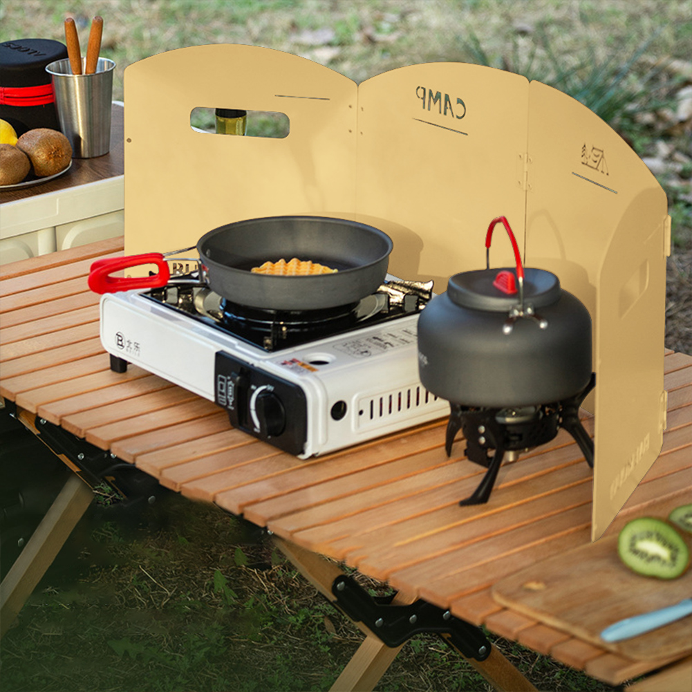 Cooking On Camping Stove - เตาแก๊สตั้งแคมป์แบบพับได้กระจกบังลมพร้อมชั้นเก็บเตาแก๊สหน้าจอกันลมอุปกรณ์ตั้งแคมป์แบบพกพาน้ำหนักเบาพิเศษ