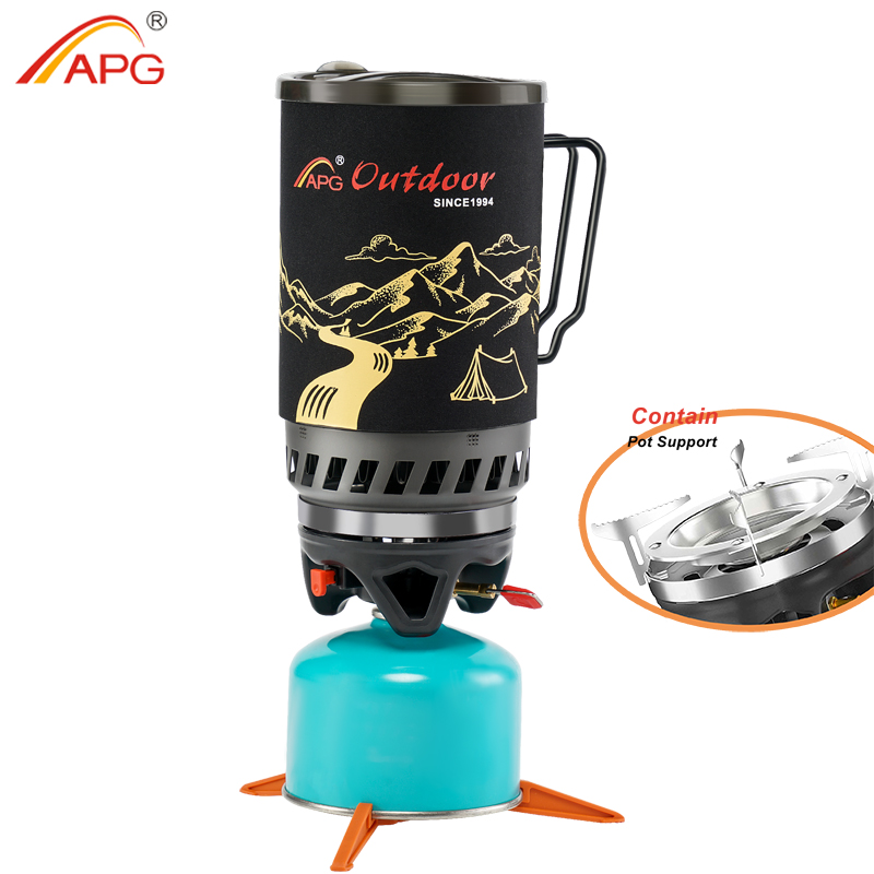 Camping Cooking One Pot - APG แบบพกพา 1400ml ระบบทําอาหารเดินป่ากลางแจ้ง Camping เตาแลกเปลี่ยนความร้อนหม้อโพรเพนแก๊ส