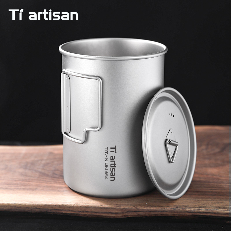 Camping Cooking Pot Large - ไทอาร์ติซาน 750 มล/ 900 มล. แก้วน้ำไทเทเนียมแบบพับได้
