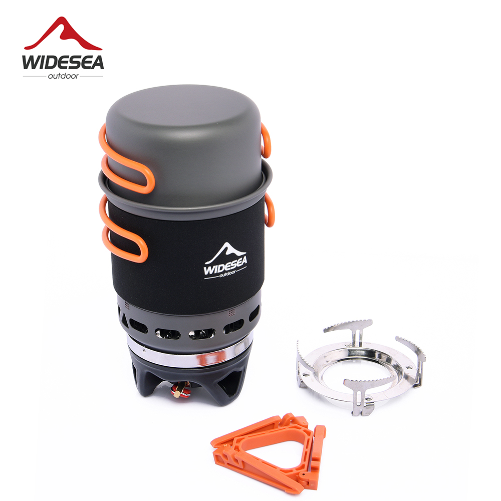 Camping Cooking One Pot - Widesea Camping ระบบทําอาหารพร้อมแลกเปลี่ยนความร้อนเตาแก๊สกลางแจ้งชุดหม้อท่องเที่ยวถ้วยบนโต๊ะอาหารเครื่องครัวการท่องเที่ยว Hike