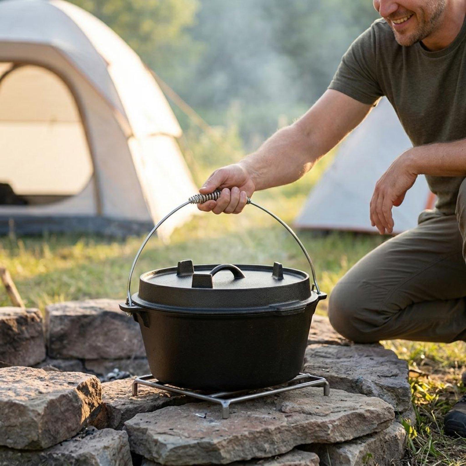 หม้อเหล็กหล่อสำหรับทำอาหารกลาง - Camp Dutch Oven Cast บทวิจารณ์และราคา