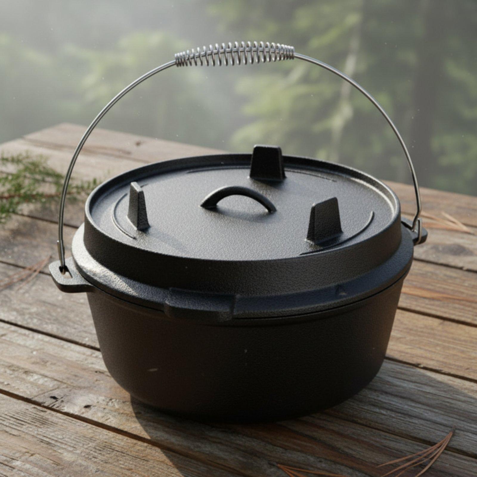 หม้อเหล็กหล่อสำหรับทำอาหารกลาง - Camp Dutch Oven Cast บทวิจารณ์และราคา
