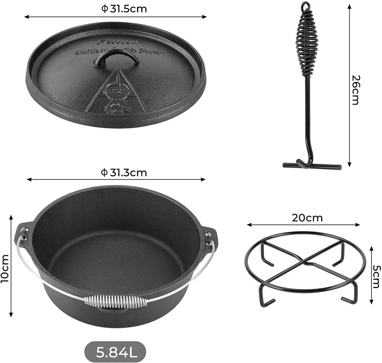 Femor ภาษาดัชคําเตาอบเหล็กหล่อ - Camp Dutch Oven Cast บทวิจารณ์และราคา