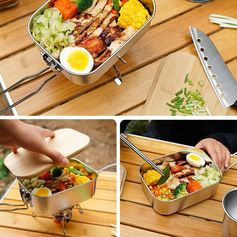 304 สแตนเลสกล่องอาหารกลางวันกล - Camping Cooking Box บทวิจารณ์และราคา