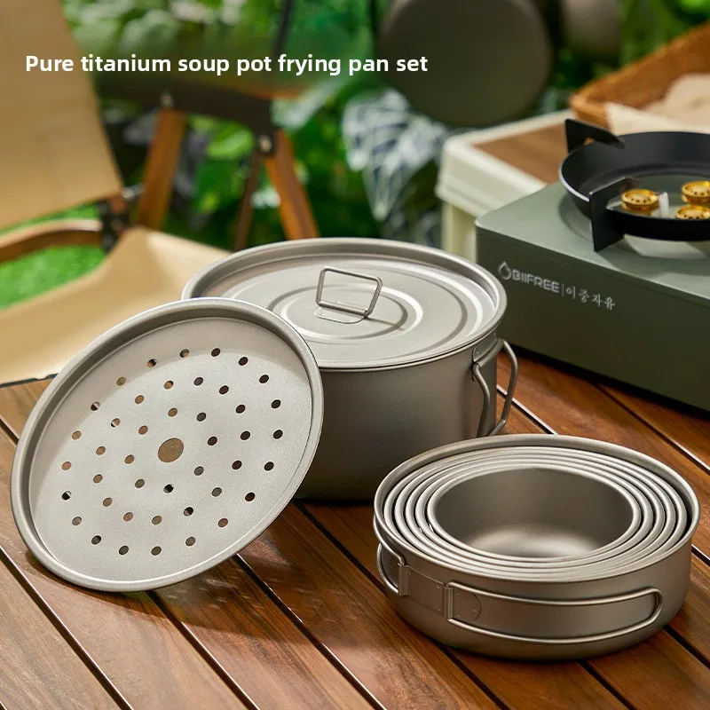 ไทเทเนียมกลางแจ้งชุดหม้อปิคนิค - Camping Cooking Pot Set บทวิจารณ์และราคา